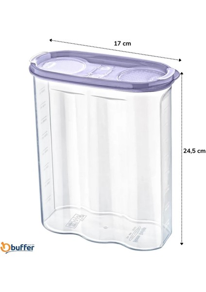 Buffer® 2 Kapaklı Ölçekli Erzak Kuru Gıda Saklama Kutusu Kabı 2,4 LITRE-SA940