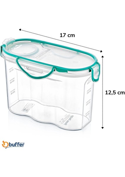 Buffer® Kilitli Kapaklı Contalı Hava,su Sıvı Geçirmez 1,2 Litre Erzak Saklama KABI-SA580