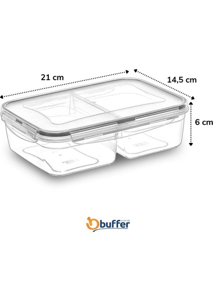 Buffer® 2 Bölmeli Sızdırmaz Contalı Kilitli Kapaklı 1 Litre Erzak Saklama Kabı -LC505