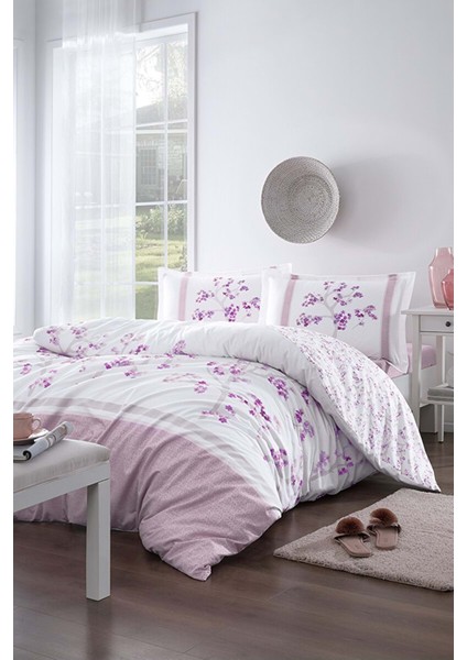 Nevresim Takımı Ranforce Tek Kişilik Pembe Florıd