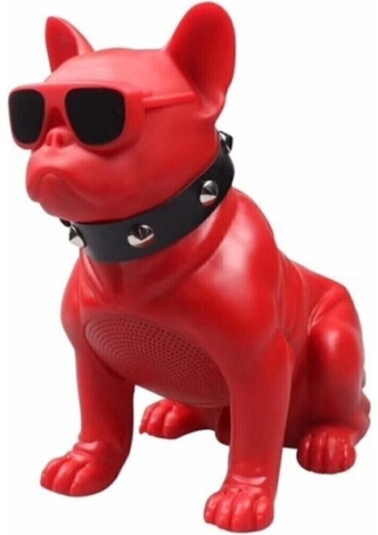 Desingshop Gözlüklü Bulldog Köpek Bluetooth Kablosuz Hoparlör Ses Bombası Kırmızı DSGBH08