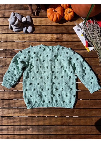 Handmade Ponponlu El Örgüsü Çocuk Hırkası