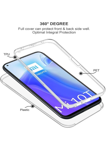 Xiaomi Mi 10T 360 Kılıf Şeffaf Ön Arka Korumalı Silikon