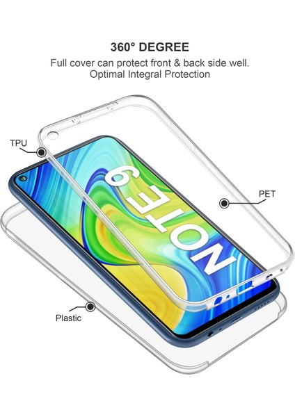 Xiaomi Redmi Note 9 360 Kılıf Şeffaf Ön Arka Silikon