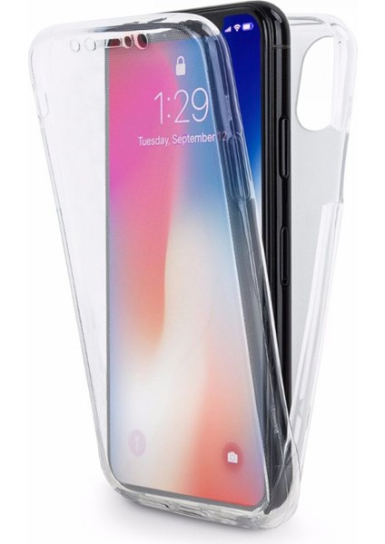 Apple iPhone X 360 Kılıf Silikon Şeffaf Ön Arka
