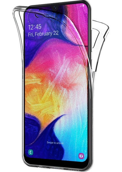 Samsung Galaxy A50 360 Derece Kılıf Silikon Şeffaf Ön Arka