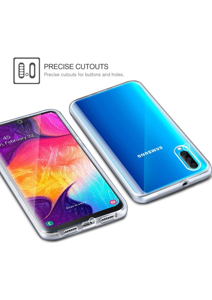 Samsung Galaxy A50 360 Derece Kılıf Silikon Şeffaf Ön Arka