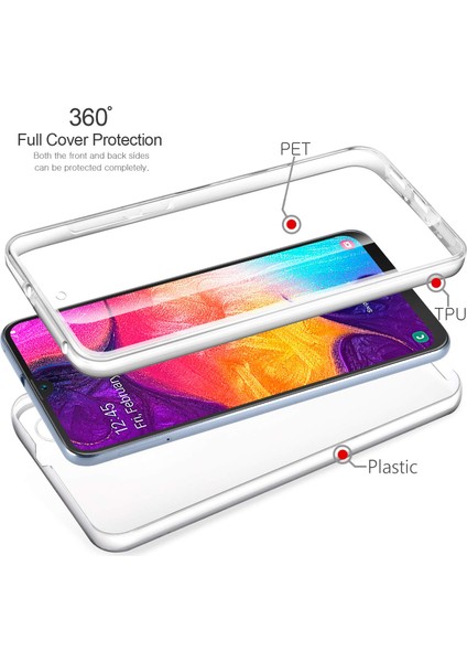 Samsung Galaxy A50 360 Derece Kılıf Silikon Şeffaf Ön Arka