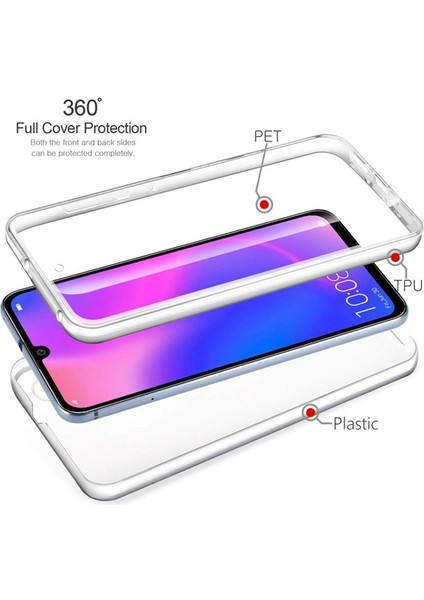 Xiaomi Redmi Note 7 Pro 360 Derece Kılıf Silikon Şeffaf Ön Arka