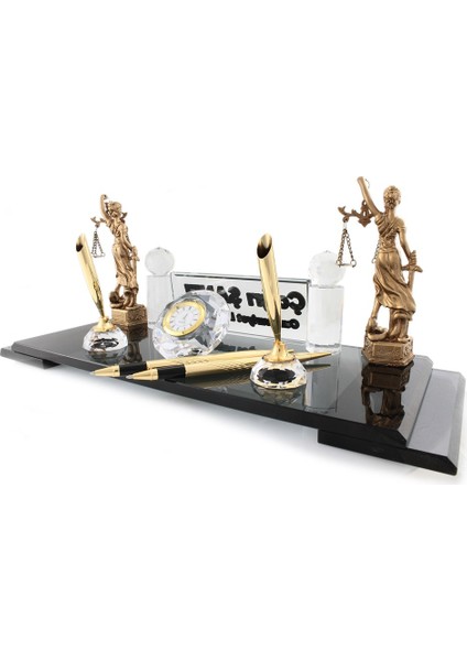 Çift Themis Biblolu Masa Isimliği, Adalet Heykelli Masa Üstü Isimlik, Kabartma Yazı modelleri