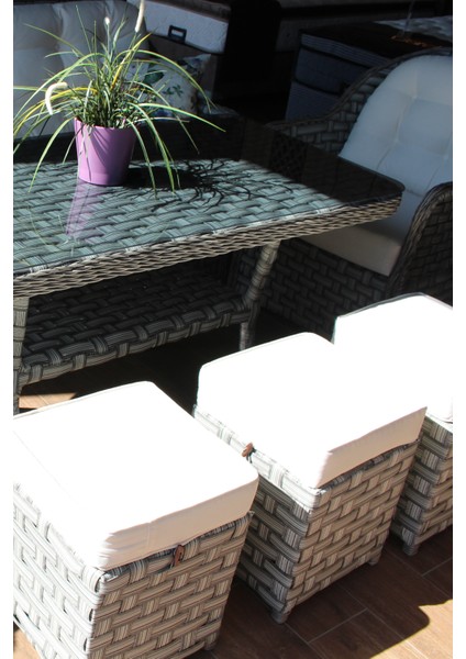 Ratsa Home Flexy Garden Rattan Ada Oturma Grubu / 3 Puflu