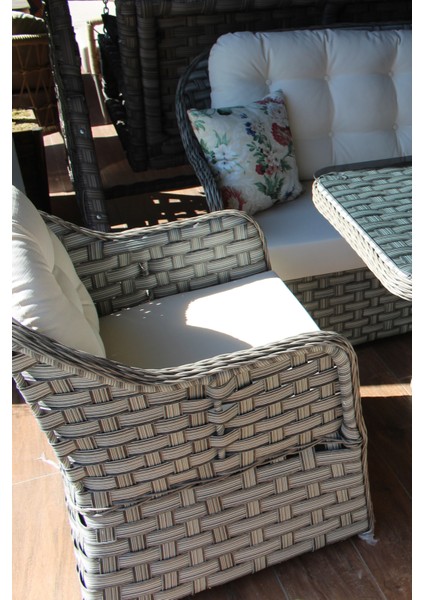 Ratsa Home Flexy Garden Rattan Ada Oturma Grubu / 3 Puflu