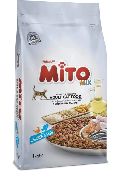 Mix Adult Cat Tavuklu ve Balıklı Renkli Taneli Yetişkin Kedi Maması 1 kg