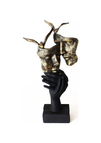 Dekoratif Sevgili Kuşlu Maske Heykeli 30X13CM