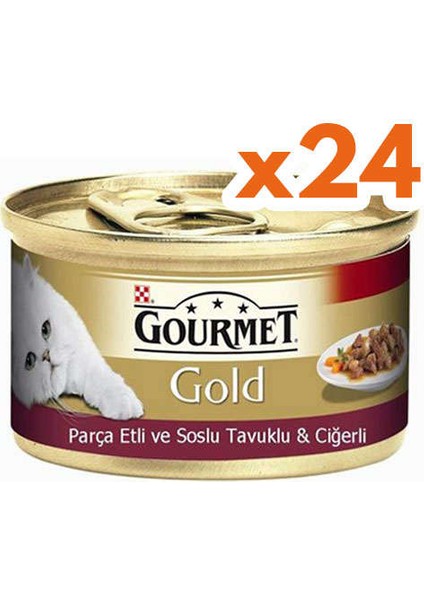 Gourmet Gold Parça Etli Soslu Tavuk Ciğerli Kedi Konservesi 85 gr - (24 Adet)