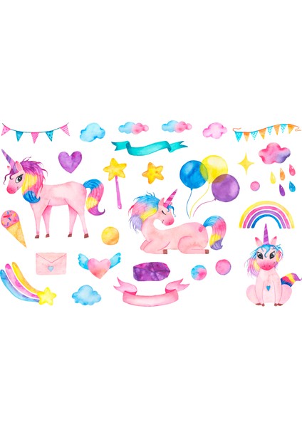 Unicorn Temalı Sticker Seti