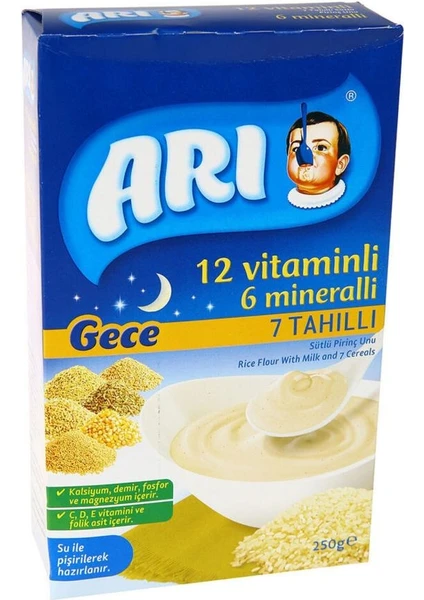 Arı Mama 12 Vitaminli 6 Mineralli Sütlü 7 Tahıllı Pirinçli Gece 250 gr