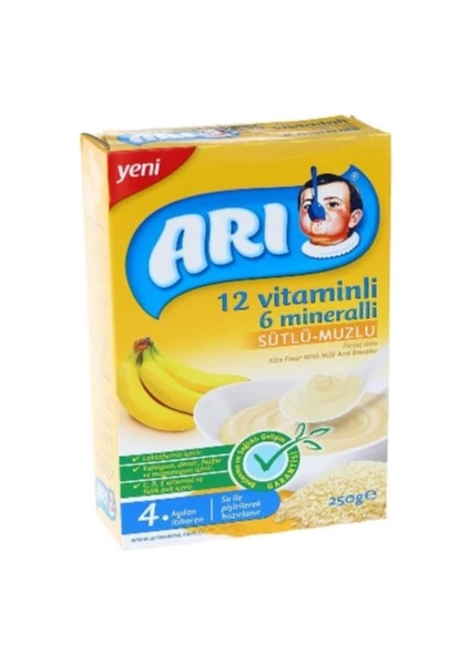 Arı Mama Arı Mama 12 Vitaminli 6 Mineralli Sütlü Muzlu Pirinç Unu 250 gr 12'li