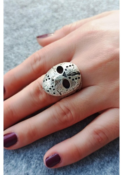 Antik Gümüş Kaplama 13. Cuma Jason Maske Şekilli El Yapımı Ayarlanabilir Unisex Yüzük fırsatları