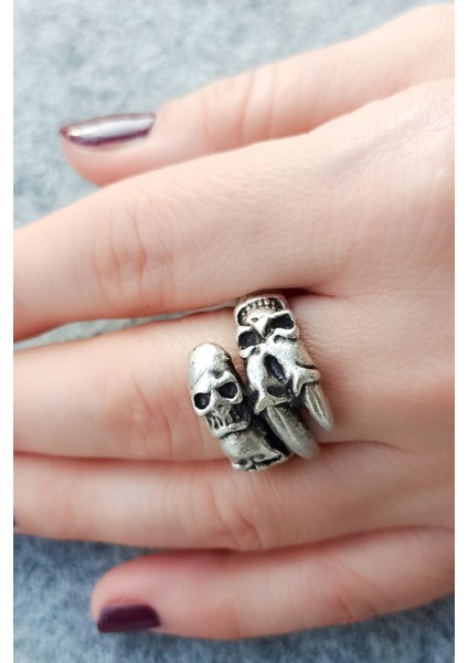 Antik Gümüş Kaplama Kuru Kafa Pençe Şekilli El Yapımı Ayarlanabilir Unisex Yüzük fiyatları