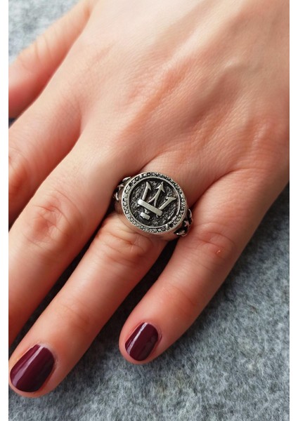 Antik Gümüş Kaplama Poseidon 3 Oklu Mızrak Şekilli El Yapımı Ayarlanabilir Unisex Yüzük modelleri