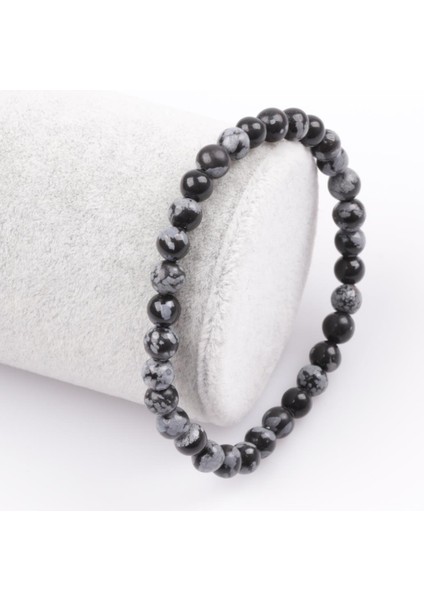 Karlı Obsidyen Doğal Taş Bileklik 6 mm Küre Kesim