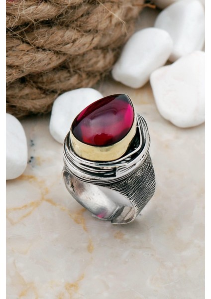 Lal Taşlı Damla Tel Sarma Elişi Gümüş Yüzük 3273 fiyatları