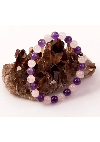 Ametist - Pembe Kuvars Taşı Bileklik - 8 mm