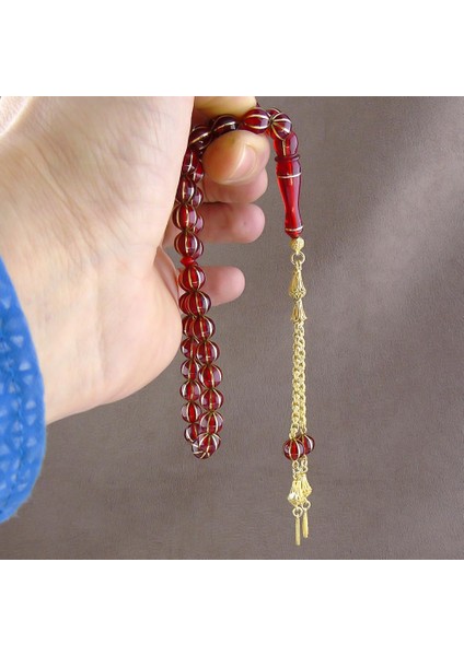 Karpuz Dilimi Işlemeli Sıkma Kehribar Tesbih modelleri