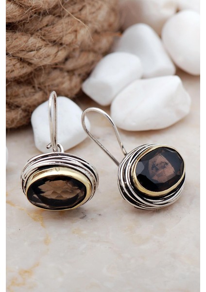 Topaz Taşlı Tel Sarma Elişi Gümüş Küpe 5608