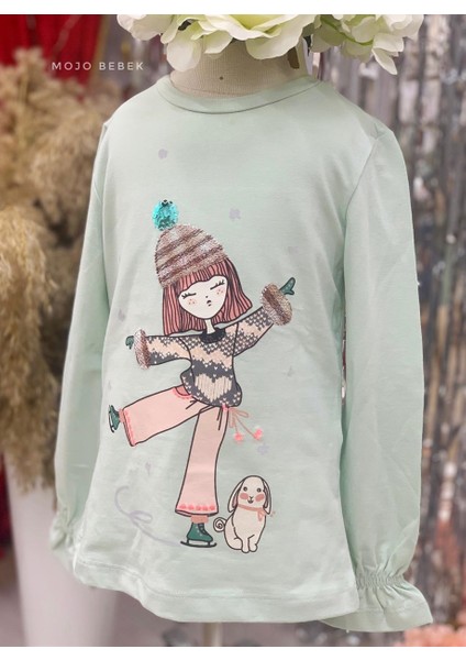 Kız Çocuk Desenli Sweatshirt 2901012 Yeşil