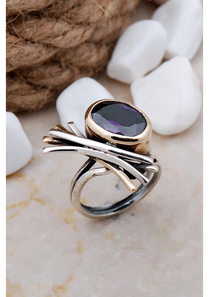 Ametist Taşlı Elişi Tasarım Gümüş Yüzük 3264 fiyatları