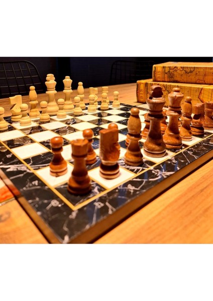 Mermer Desen Ahşap Saatranç fiyatları