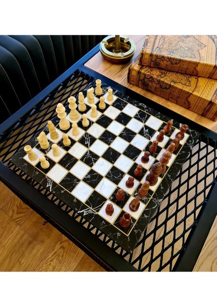 Mermer Desen Ahşap Saatranç modelleri