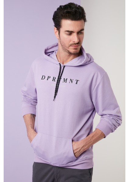 Slim Fit Baskılı Kapüşonlu Kanguru Cepli Pamuklu Sweat Erkek Sweat 5414017