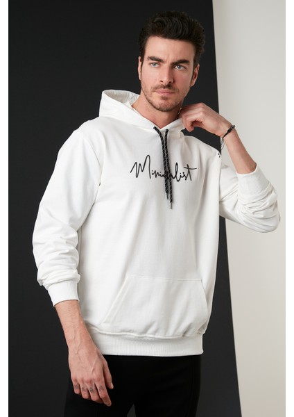 Slim Fit Baskılı Kapüşonlu Kanguru Cepli Pamuklu Sweat Erkek Sweat 5414019