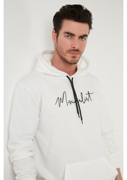 Slim Fit Baskılı Kapüşonlu Kanguru Cepli Pamuklu Sweat Erkek Sweat 5414019