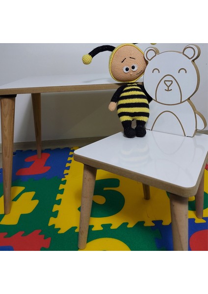 Yaz Sil Yüzey Ayıcık Temalı Montessori Çocuk Aktivite Masa Sandalye Takımı 2+1