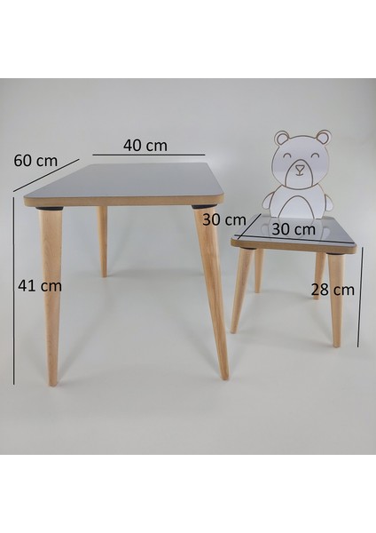 Yaz Sil Yüzey Ayıcık Temalı Montessori Çocuk Aktivite Masa Sandalye Takımı 2+1