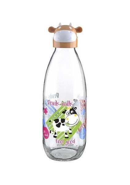 Inek Tasarımlı Sevimli Cam Suluk - Süt Şişesi 1000 ml