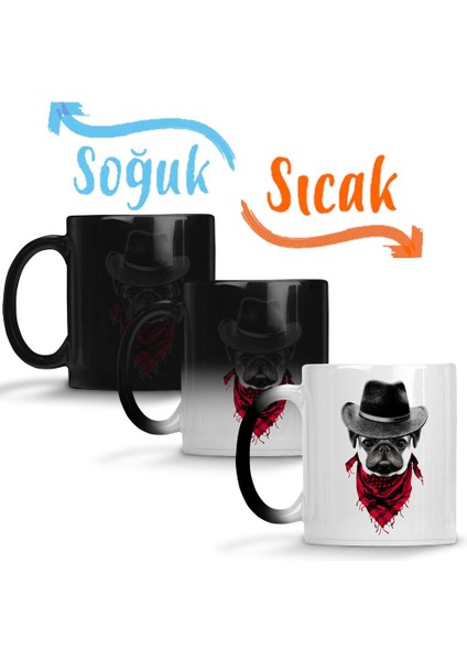 Kovboy Pug Köpek Sihirli Kupa Bardak Porselen