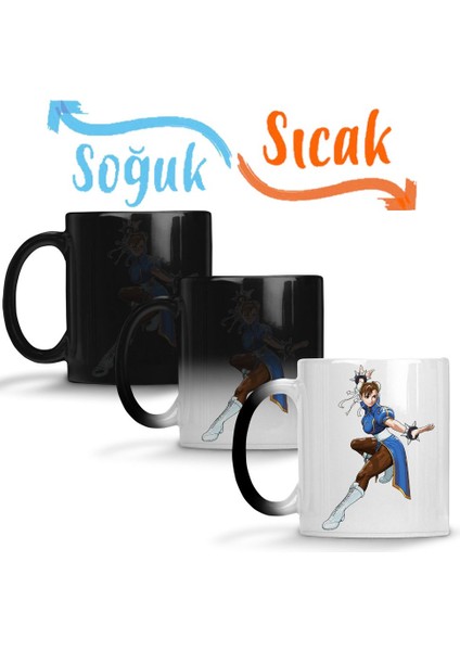 Street Fighter Chun Li Blue Sihirli Kupa Bardak Porselen