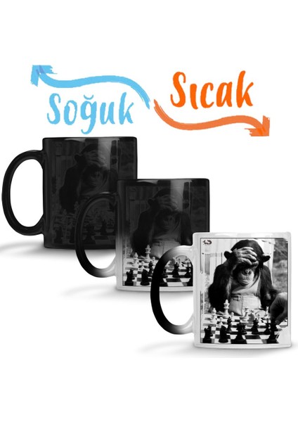 Monkey Chess Maymun Santranç Sihirli Kupa Bardak Porselen