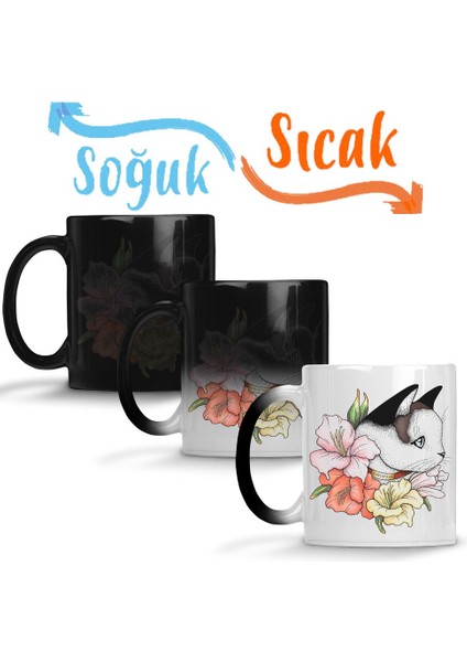 Cat Portrait In Gladiolus Flowers Pink Edition Kedi Sihirli Kupa Bardak Porselen