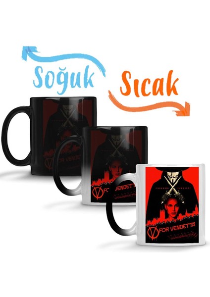 V For Vendetta Freedom Sihirli Kupa Bardak Porselen