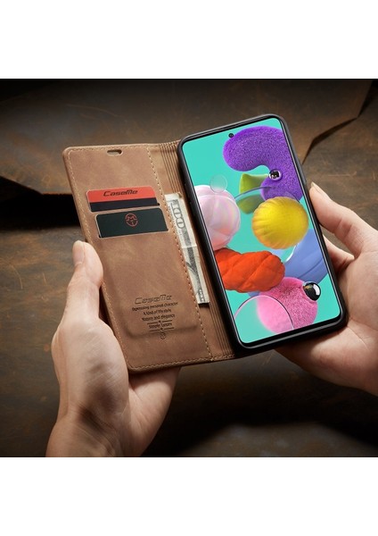 Hello-U 013 Serisi Deri Cüzdan Otomatik Kapanış Galaxy A51 Için Standı - Kahverengi (Yurt Dışından) modelleri