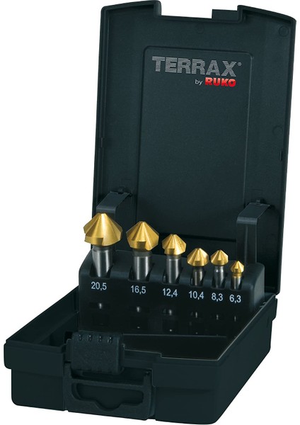 Terrax By Ruko 6 Parça Dın 335 Tın Kaplı C Tipi 90° Konik ve Çapak Temizleme Havşa Frezesi