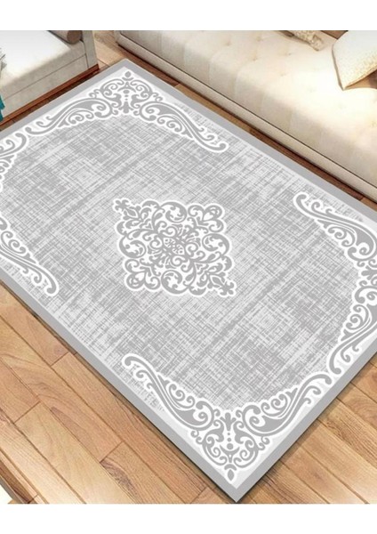 m 4m² ve 6m² Açık Gri Osmanlı Süngerli Lastikli Kaymaz Yıkanabilir Dijital Baskılı Halı Örtüsü