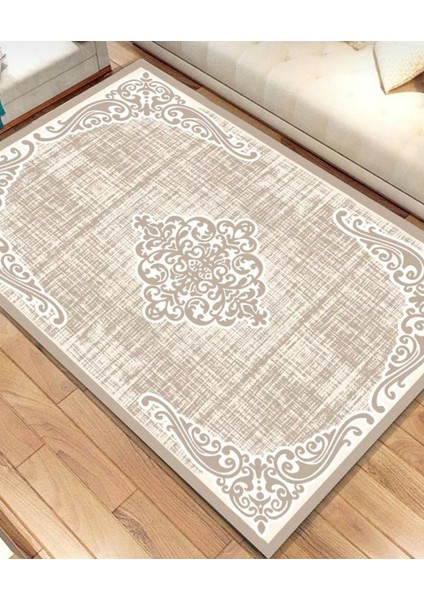 m 4m² ve 6m² Kahverengi Osmanlı Süngerli Lastikli Kaymaz Yıkanabilir Dijital Baskılı Halı Örtüsü