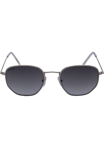 E102 Metal Geometrik Köşeli Gümüş Füme Degrade Unisex Güneş Gözlüğü C5 CAT.2